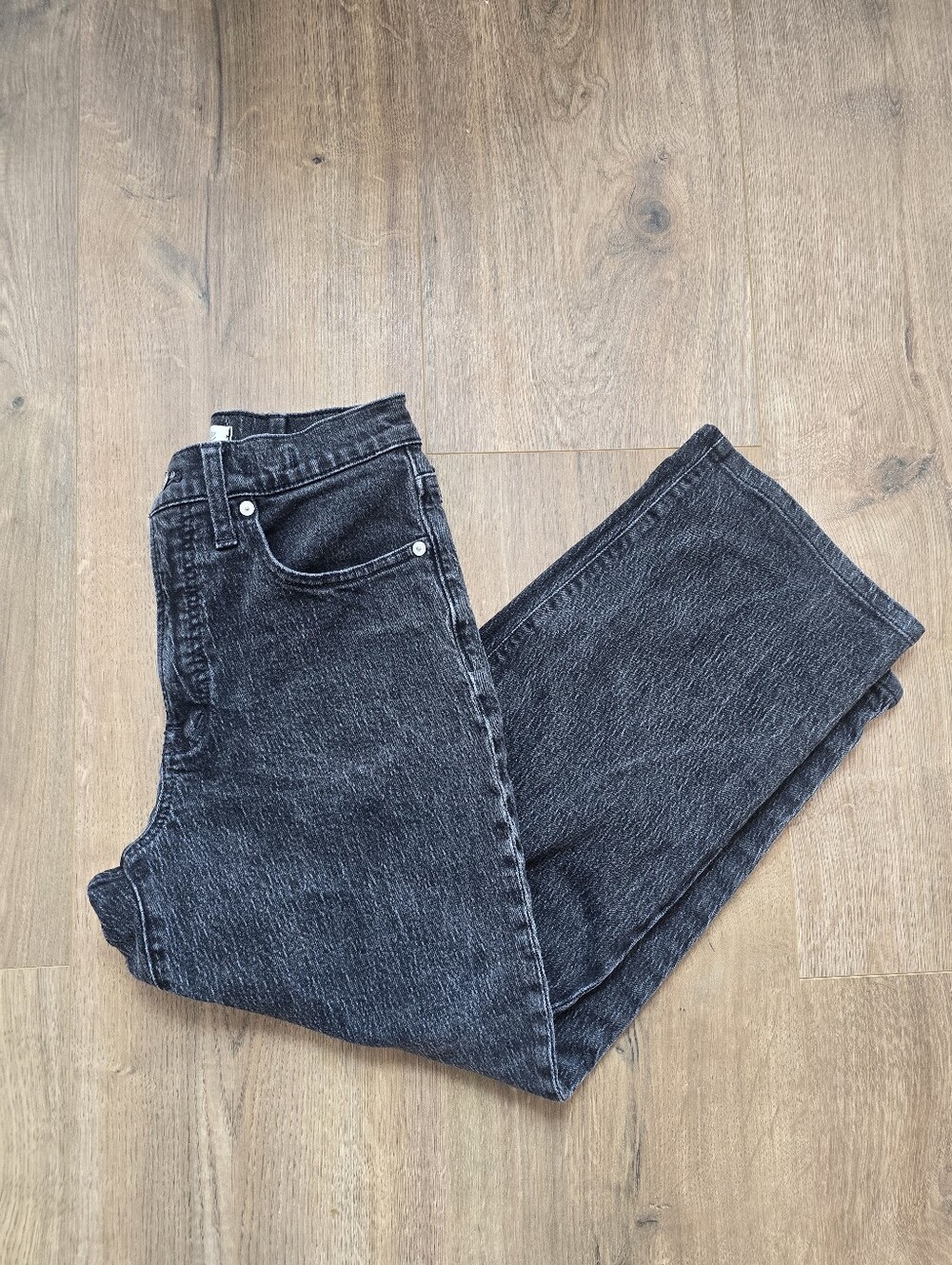 Madewell Distressed Black Wash The Perfect Wide Leg Jean Size 28P